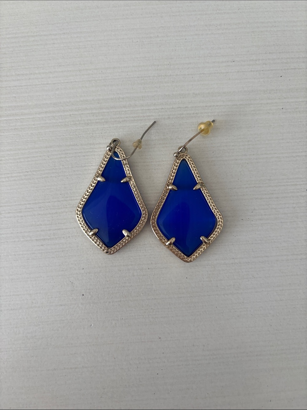Kendra Scott Cobalt Blue Faceted Drop Earrings with Silver Trim